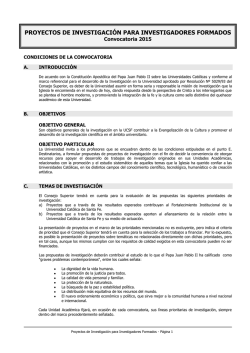 Proyectos de Investigaci&oacute;n para Investigadores formados 2015