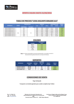 OFERTA VALIDA HASTA 31/03/2016 TABLA DE PRECIOS &ldquo;LOSA