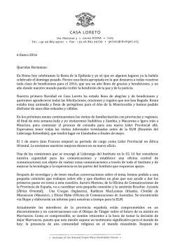 6 Enero 2016 Queridas Hermanas: En Roma hoy celebramos la