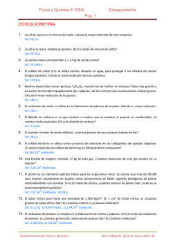 Ejercicios estequiometr&iacute;a