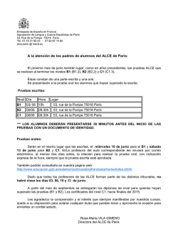 A la atenci&oacute;n de los padres de alumnos del ALCE de Par&iacute;s: