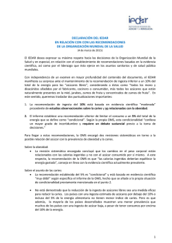 Posici&oacute;n IEDAR sobre recomendaci&oacute;n ingesta de az&uacute;car de la OMS