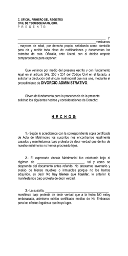 procedimiento de DIVORCIO ADMINISTRATIVO. H  E  C  H  O  S: