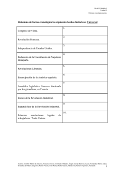 Relaciona de forma cronol&oacute;gica los siguientes hechos hist&oacute;ricos
