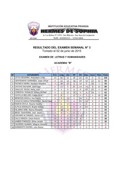 RESULTADO DEL EXAMEN SEMANAL N&deg; 3 Tomado el 02 de junio