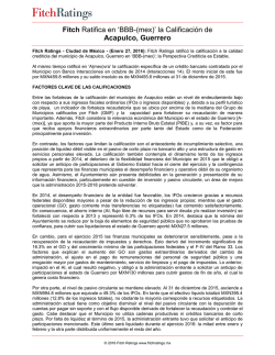 Fitch Ratifica en `BBB-(mex)` la Calificaci&oacute;n de Acapulco, Guerrero