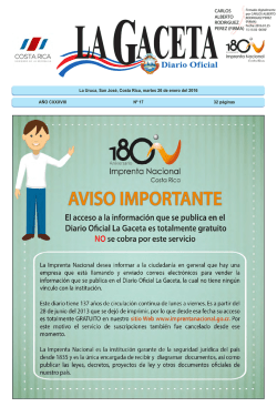 LA GACETA N&deg; 17 de la fecha 26 01 2016