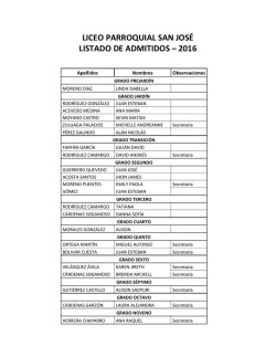 LICEO PARROQUIAL SAN JOS&Eacute; LISTADO DE ADMITIDOS &ndash; 2016
