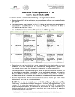 Comisi&oacute;n de &Eacute;tica Corporativa de la CFE Informe de actividades 2015