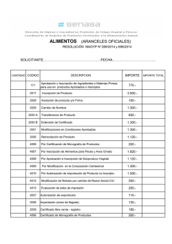 ALIMENTOS. Aranceles Oficiales Resol. MAGYP 332