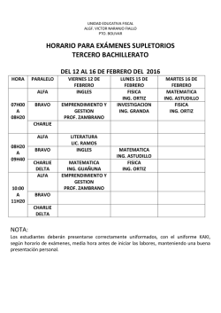 horario para ex&aacute;menes supletorios tercero bachillerato del 12 al 16