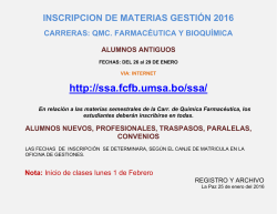 inscripcion de materias gesti&oacute;n 2016 carreras: qmc. farmac&eacute;utica y