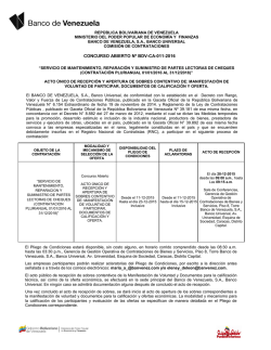 CONCURSO ABIERTO N&ordm; BDV-CA-011-2016