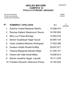 N&Uacute;CLEO MATUR&Iacute;N CARPETA 12 1. Zuleima Ysabel Bastardo