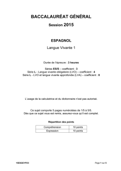 Sujet du bac S-ES-L Espagnol LV1 2015 - Polyn&eacute;sie