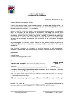 10&ordm;/029/15 Sacramento de la confirmaci&oacute;n