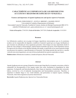 caracter&iacute;sticas e importancia de los hifomicetos acu&aacute;ticos y registro