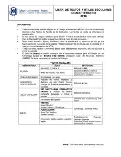 LISTA DE TEXTOS Y UTILES ESCOLARES GRADO TERCERO 2016