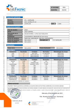 N&ordm; INFORME 9561 MUESTRA A5/164 Par&aacute;metros Resultados