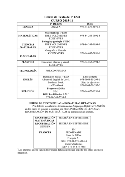 Libros de Texto de 1&ordm; ESO CURSO 2015-16