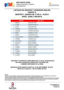 Listado de grupos y horarios - Ayuntamiento de Puente Genil