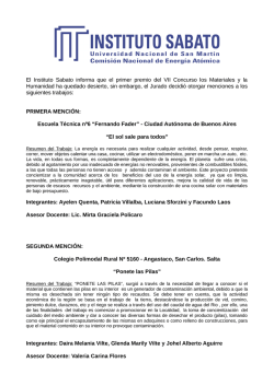 El Instituto Sabato informa que el primer premio del VII Concurso los