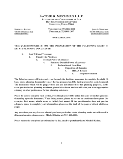 Will Questionnaire - Katine & Nechman LLP