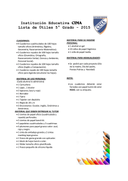 Instituci&oacute;n Educativa CIMA Lista de &Uacute;tiles 5&deg; Grado