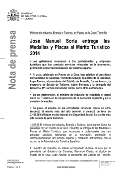 Jos&eacute; Manuel Soria entrega las Medallas y Placas al M&eacute;rito Tur&iacute;stico