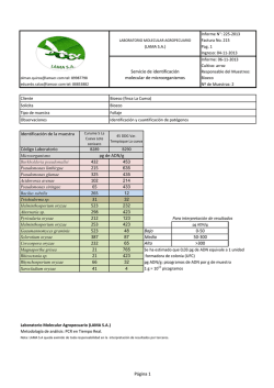 Identificaci&oacute;n de la muestra C&oacute;digo Laboratorio 432 215 325 102 65