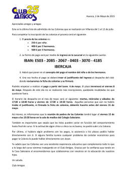 IBAN: ES03 - 2085 - 2067 - 0403 - 3070 - 4185 IBERCAJA