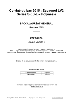 Corrig&eacute; du bac S-ES-L Espagnol LV2 2015 - Polyn&eacute;sie