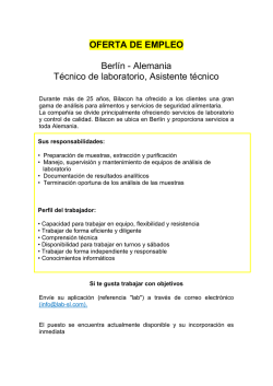 OFERTA DE EMPLEO Berl&iacute;n - Alemania T&eacute;cnico de laboratorio