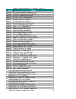 Relaci&oacute;n de alumnos deudores en Biblioteca. Agosto 2015