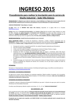 INGRESO 2015 - FAUD - Universidad Nacional de C&oacute;rdoba