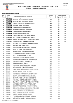 RESULTADOS DEL EXAMEN DE ORDINARIO FASE I 2016 TODOS