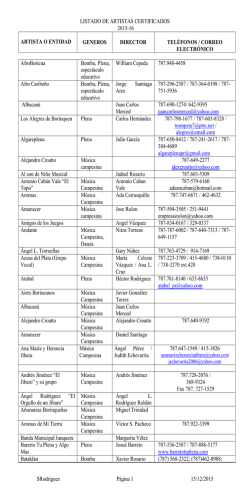 Lista de Artistas Certificados seg&uacute;n la Ley 223 del 23 de Octubre del