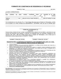 formato de constancia de residencia o vecindad