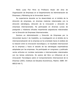 Mar&iacute;a Luisa Flor Peris es Profesora titular del &aacute;rea de Organizaci&oacute;n