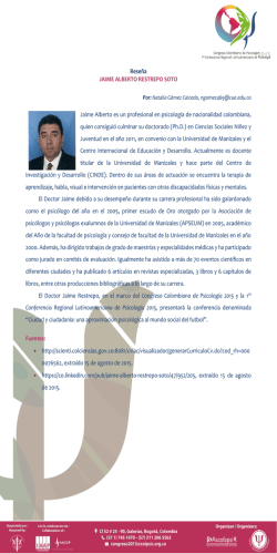 Rese&ntilde;a JAIME ALBERTO RESTREPO SOTO Jaime Alberto es un