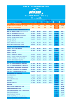 Listado de precios - Personaliza tu maillot