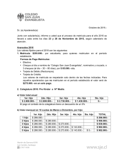 informo a usted que el proceso de matr&iacute;cula para el a&ntilde;o 2016 s