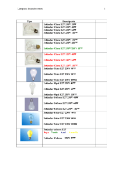 L&aacute;mparas incandescentes 1 Tipo Descripci&oacute;n Est&aacute;ndar Clara E27
