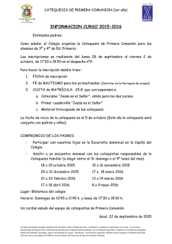 Inscripci&oacute;n P Comuni&oacute;n 1 curso 2015
