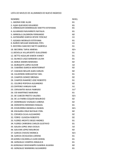lista de niveles de alumnnos de nuevo ingreso nombre