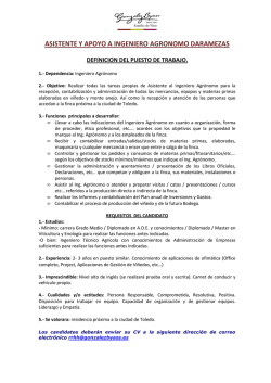 OFERTA DE EMPLEO ASISTENTE JEFE CULTIVO DARAMEZAS