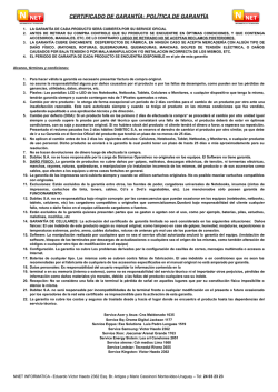 CERTIFICADO DE GARANT&Iacute;A: POL&Iacute;TICA DE GARANT&Iacute;A