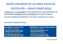 AVISO USUARIOS DE LA LINEA HICID,SA. CASTELL&Oacute;N &ndash; GRAO