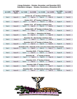 Liturgy Schedule &ndash; October, November, and December 2015
