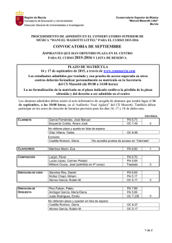 2015 - 22 Pruebas acceso - Aprobados con plaza SEPT